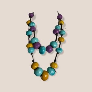 Vintage ceramic pottery necklace set of 2 multi